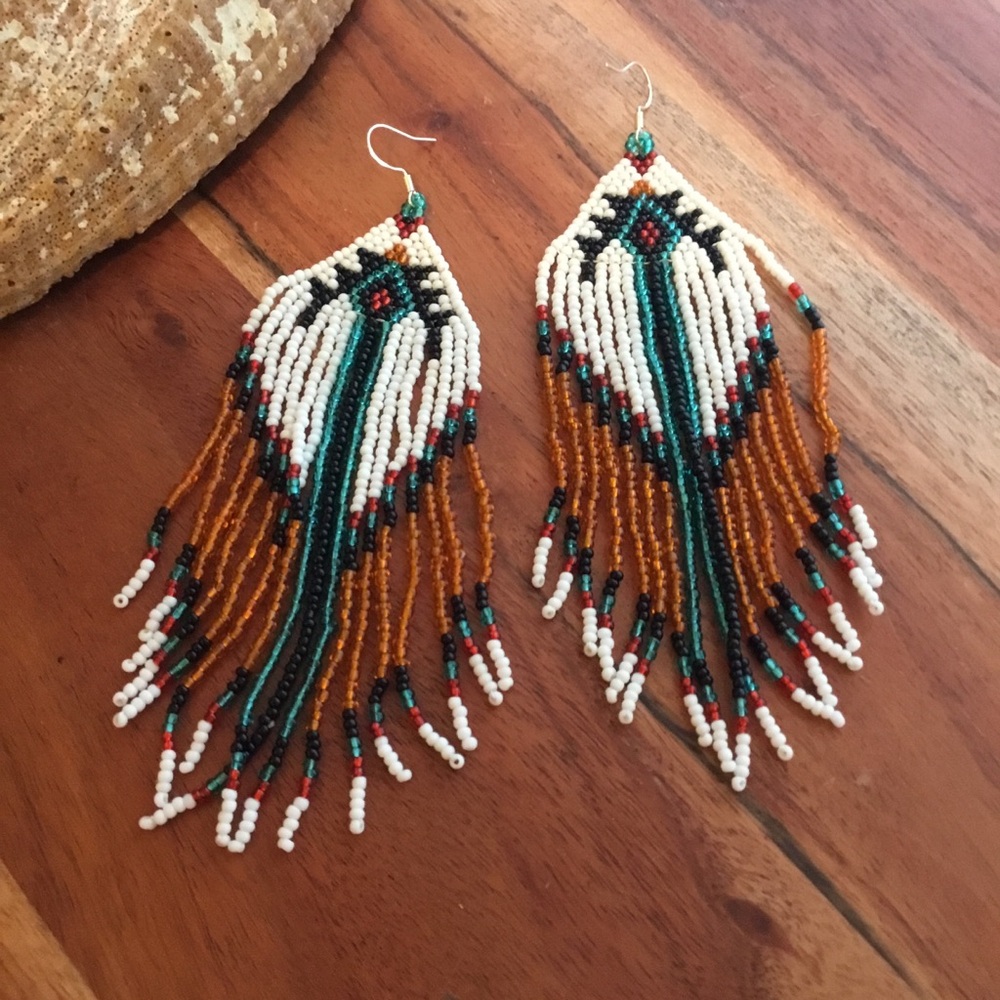 Artisan Boho Tribal Beaded Fringe Earrings | Colorful Handmade Accessories